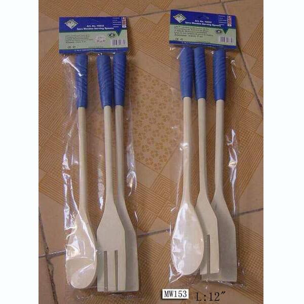 MW153 3Pcs Wooden Kitchen Tools In Pvc Bag W/Hang Card 12"