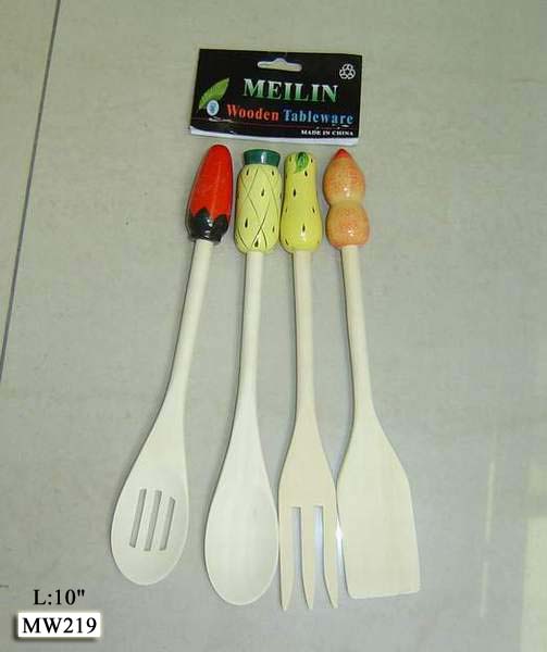MW219 0542 10" 4Pcs Wooden Kitchen Tool In Pvc Bag W/Hang Card
