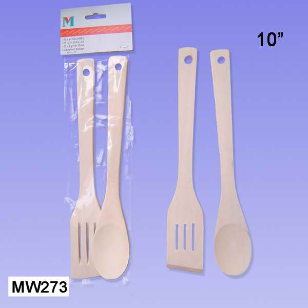 2Pcs 10" Wooden Kitchen Tools In Pvc Bag W/Hanger Card