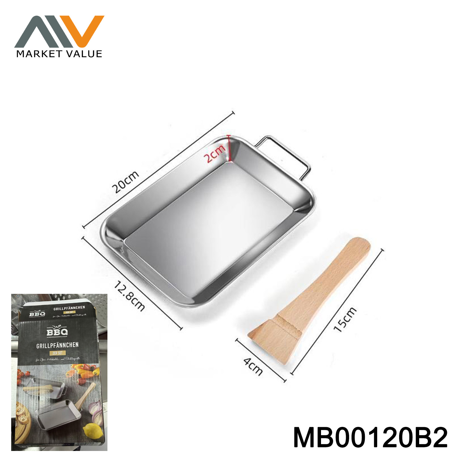 2SET BBQ PANS WITH WOODEN TURNER IN BOX