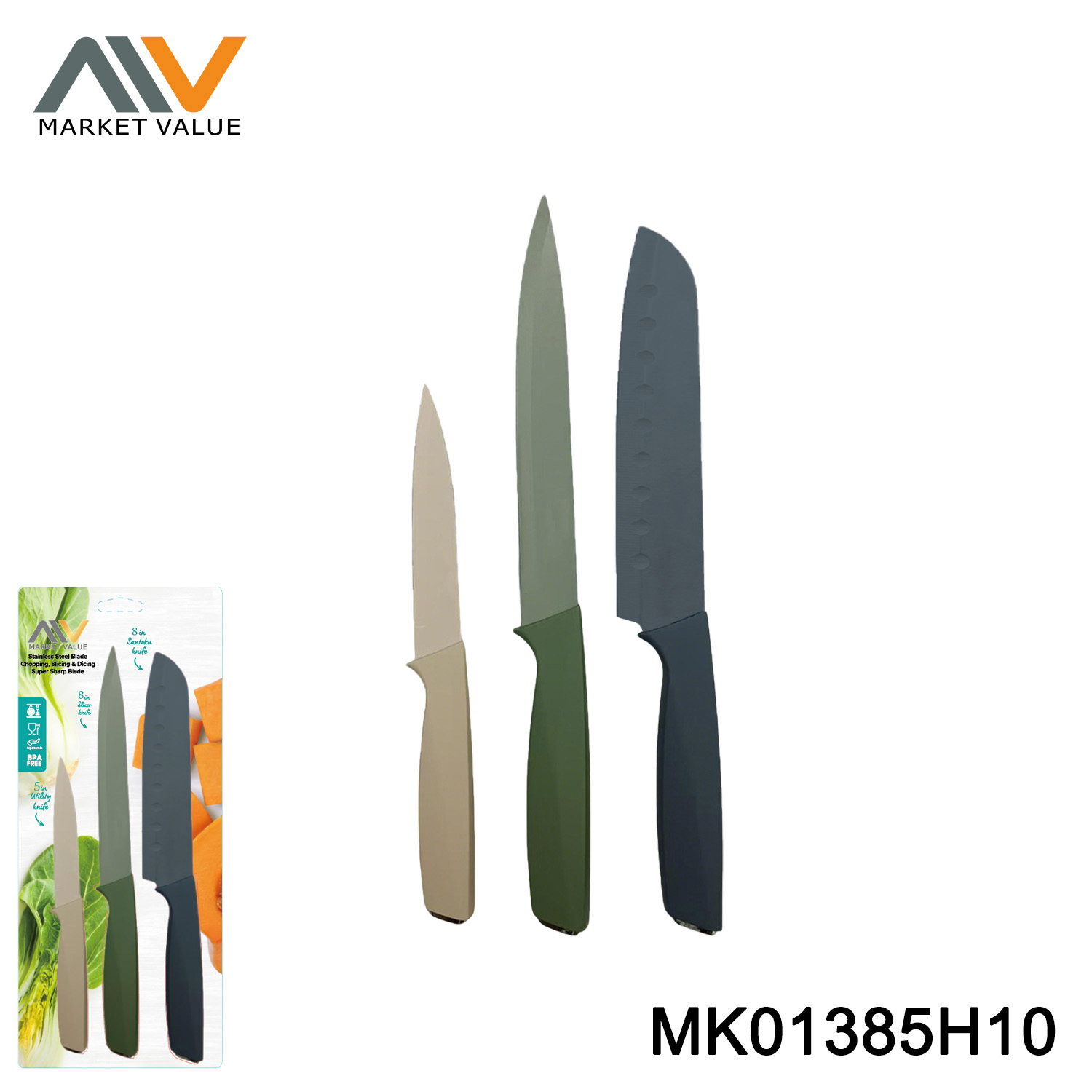 MK01385H10 3PK SS Knife set Nonstick DB