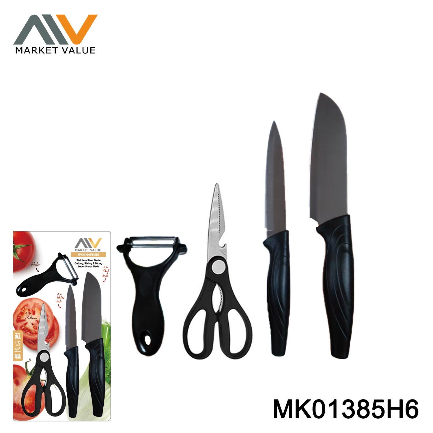 4PC KITCHEN SET  KNIFE /SCISSORS/ PEELER
