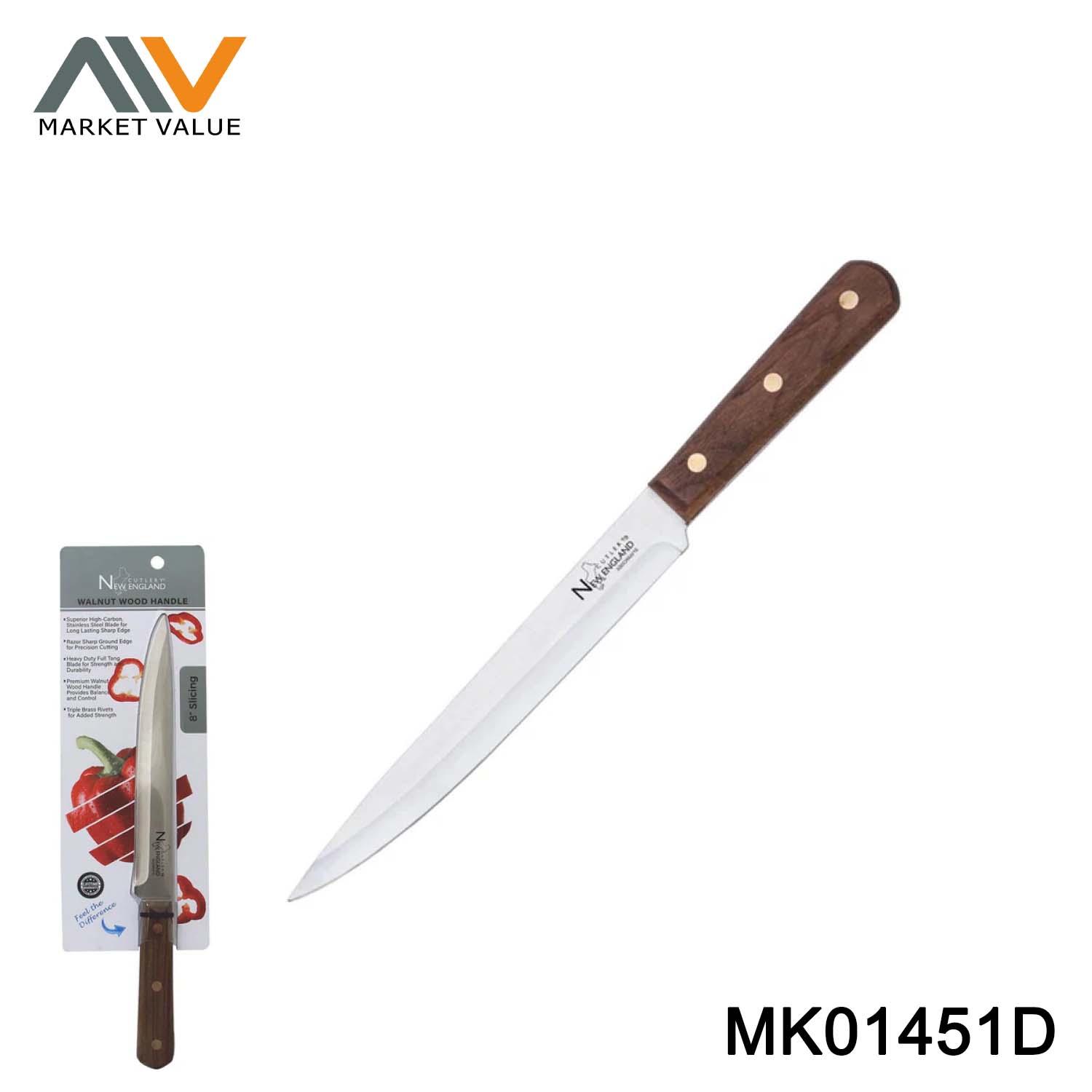 SS Slicing KNIFE wooden Handle HAMBERGER BC