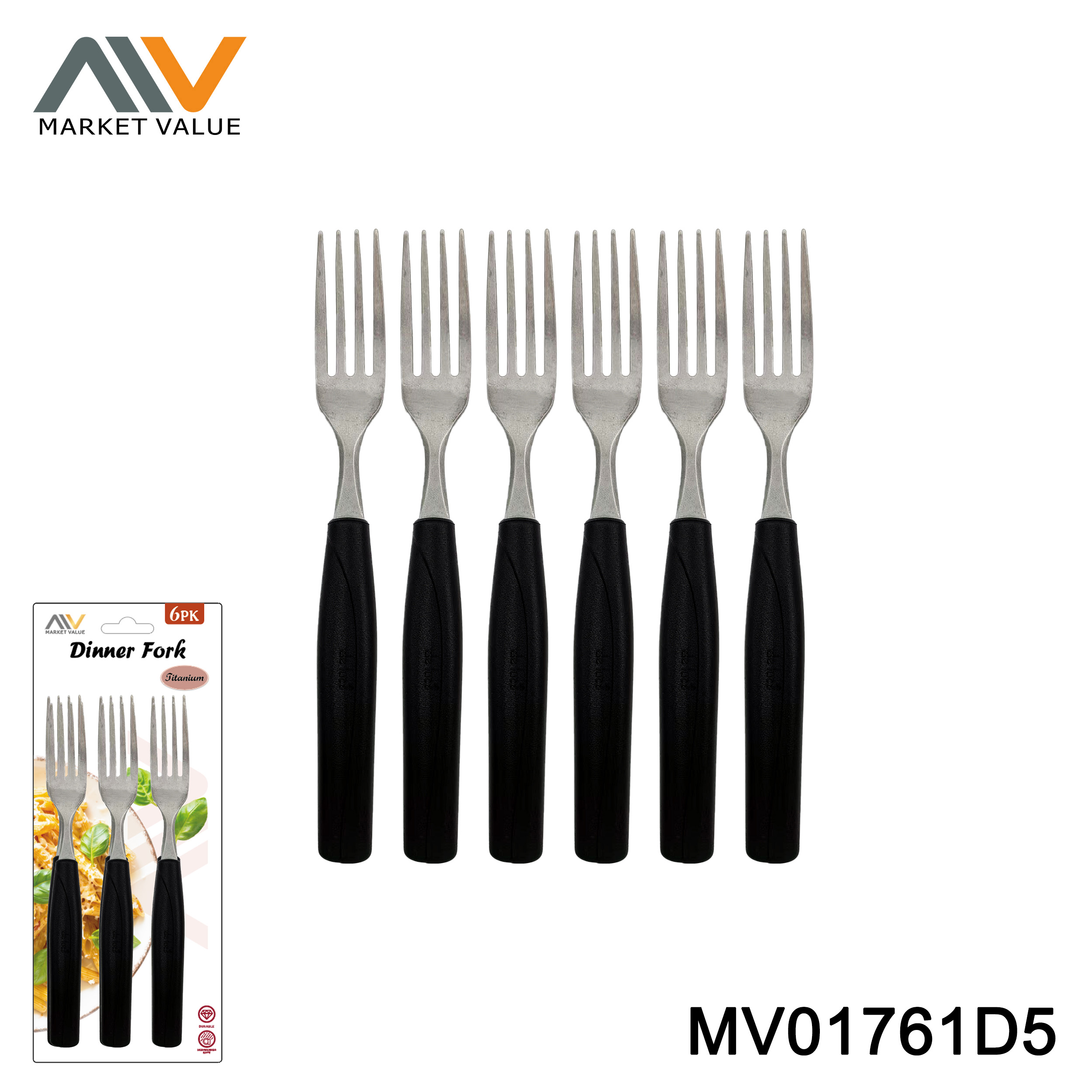 6PK SS Dinner Fork PP Handle Titanium Finish