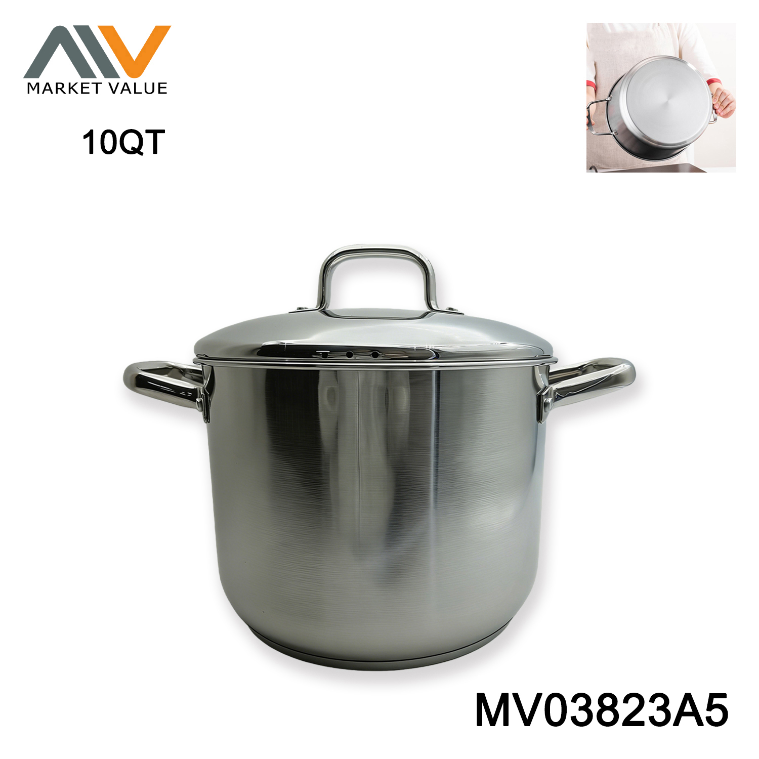 12QT SS Stock Pot with Cover in colour box