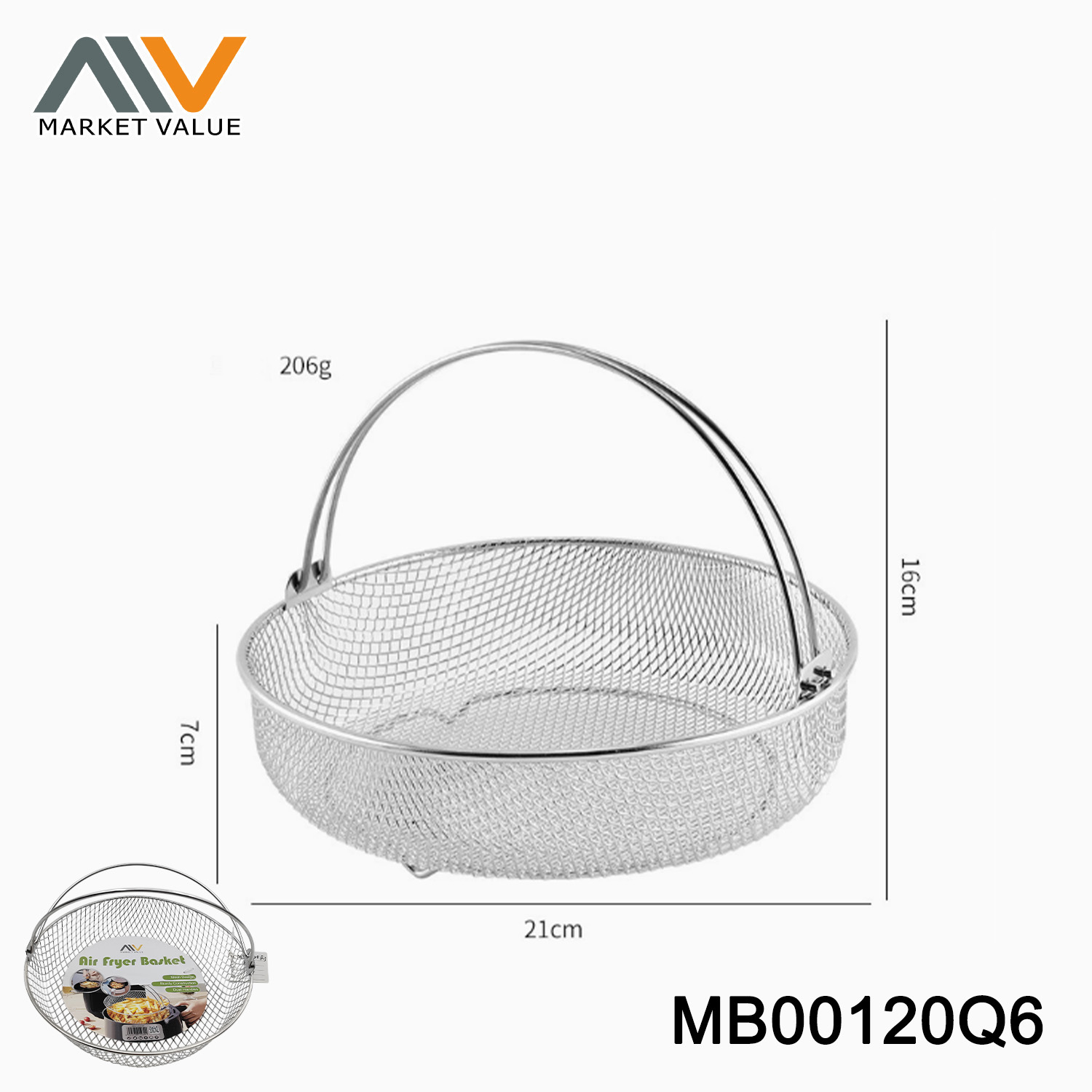 SS AIRFRY BASKET WITH HANDLE TAG