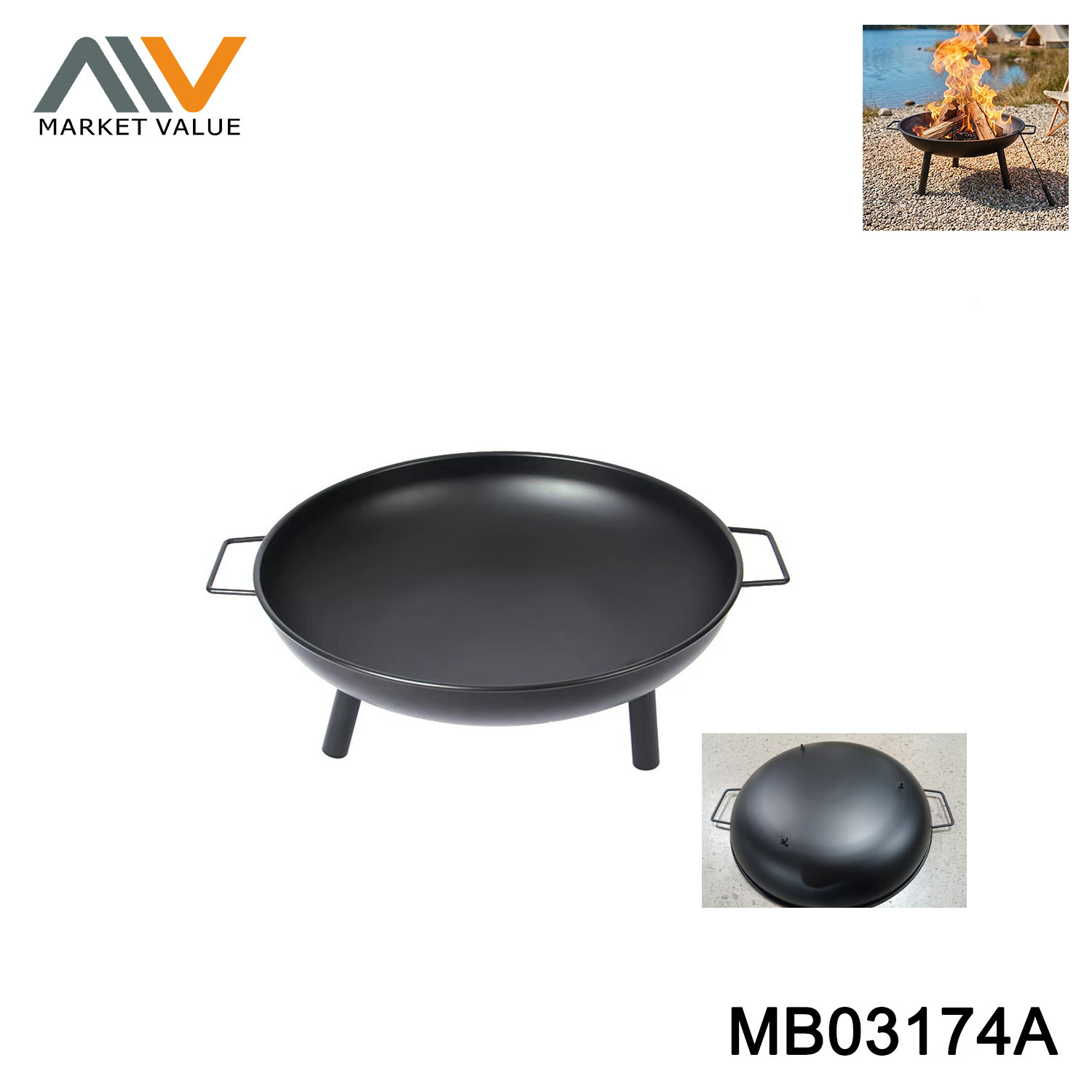 Metal Fire Bowl w feet in Brown Box