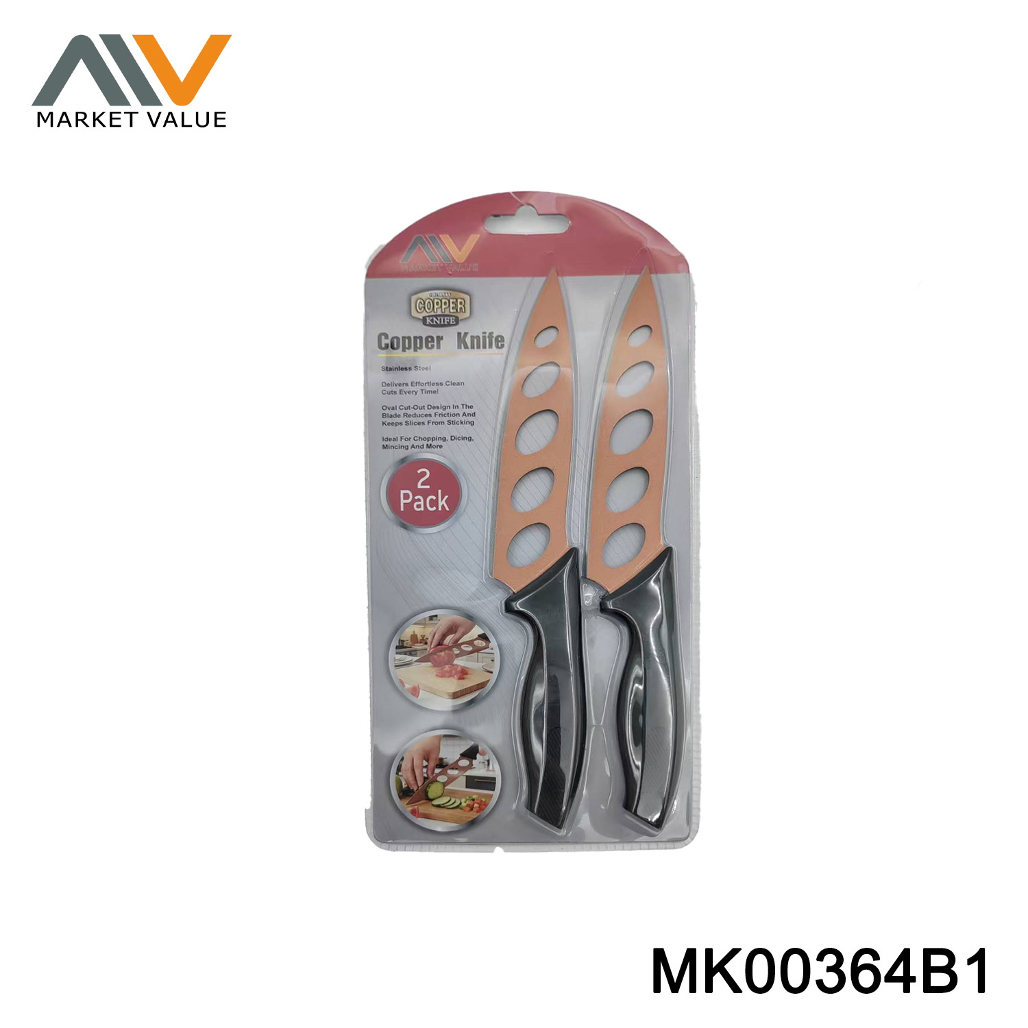 MK00364B1 2PK SS Meat KNIVES COPPER COATED DB