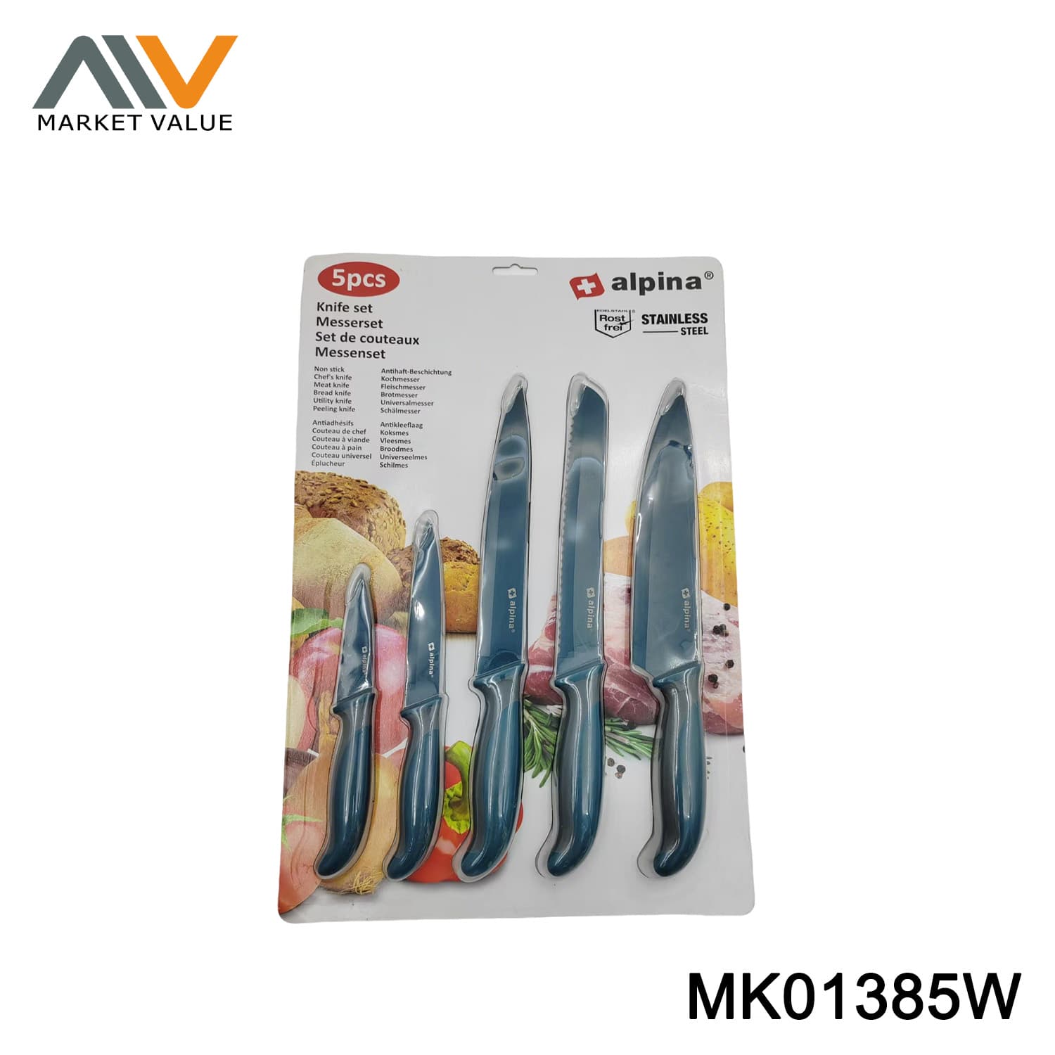 5PK KNIVES SET PPAND TPR HANDLE DB