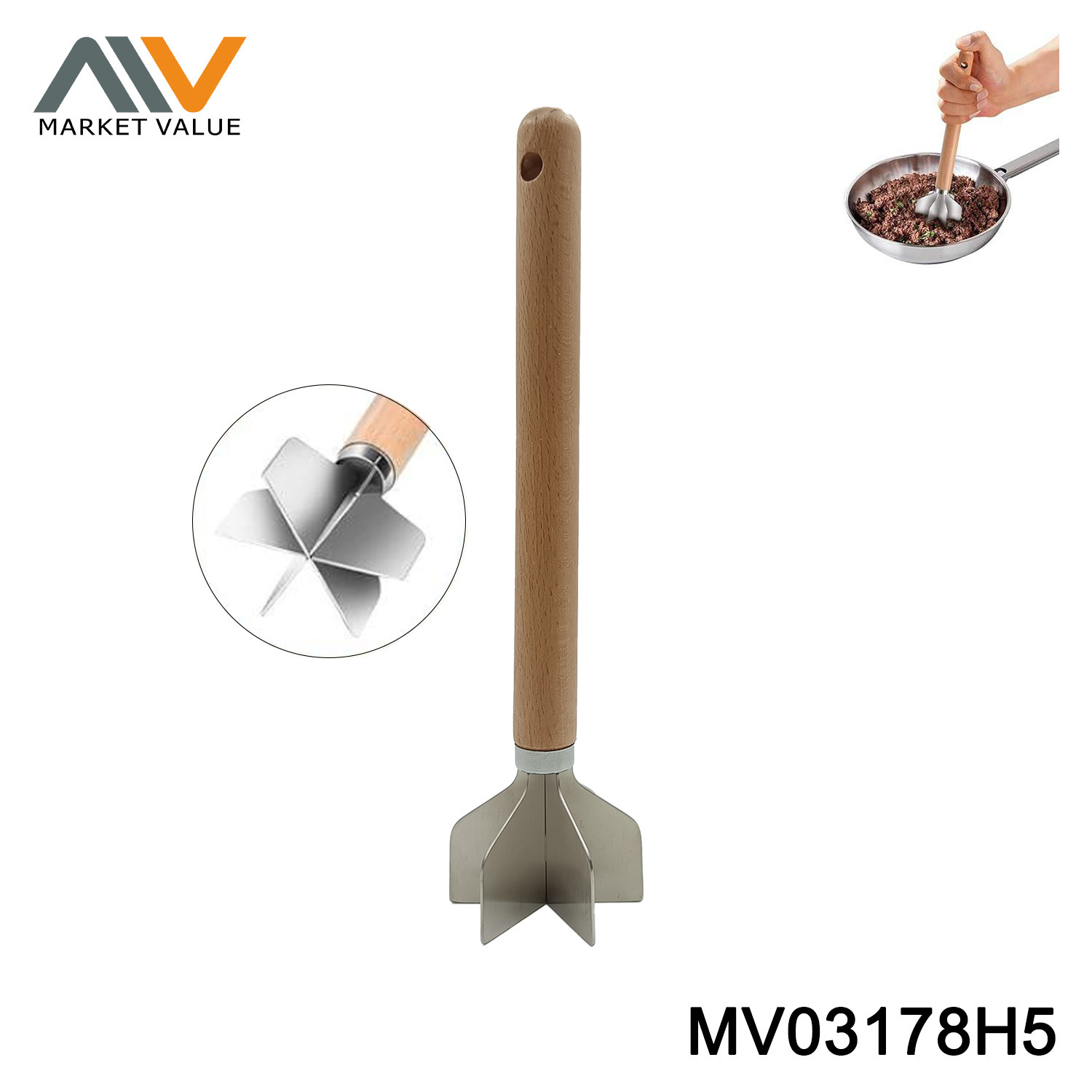 SS MEAT Chopper Tool WITH PEECH WOODEN