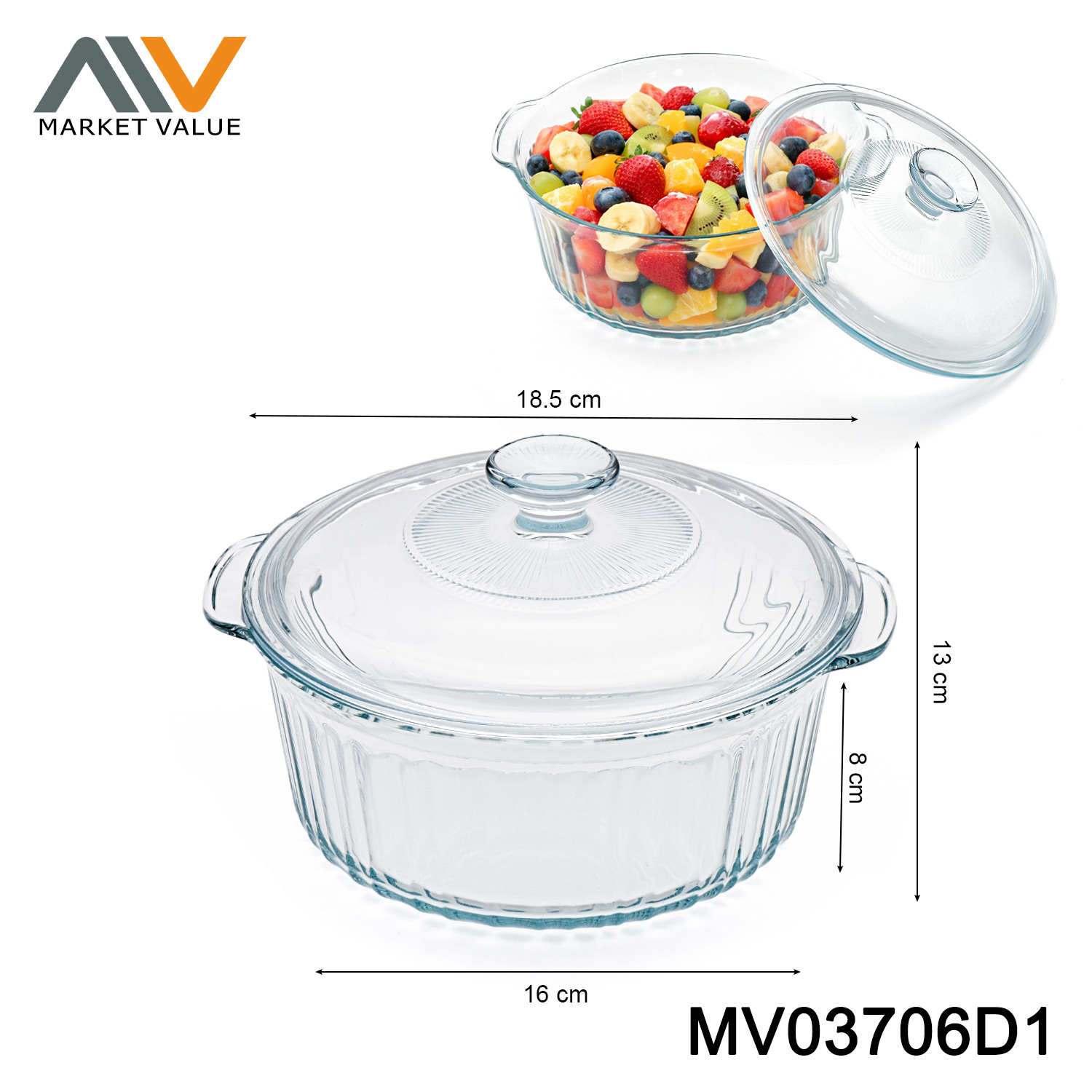 1.5QT GLASS CASSEROLE DISH With LID