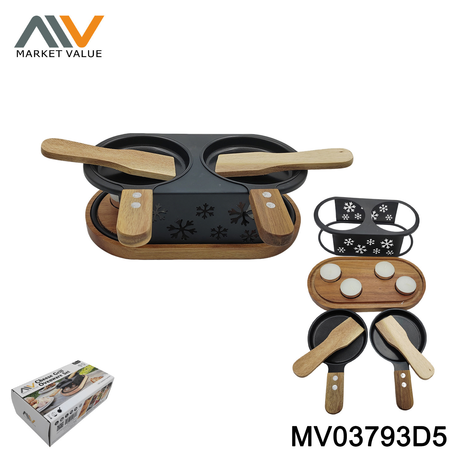 10Pcs RACLETTE SET WITH WOODEN SPATULA IN COLOR BOX