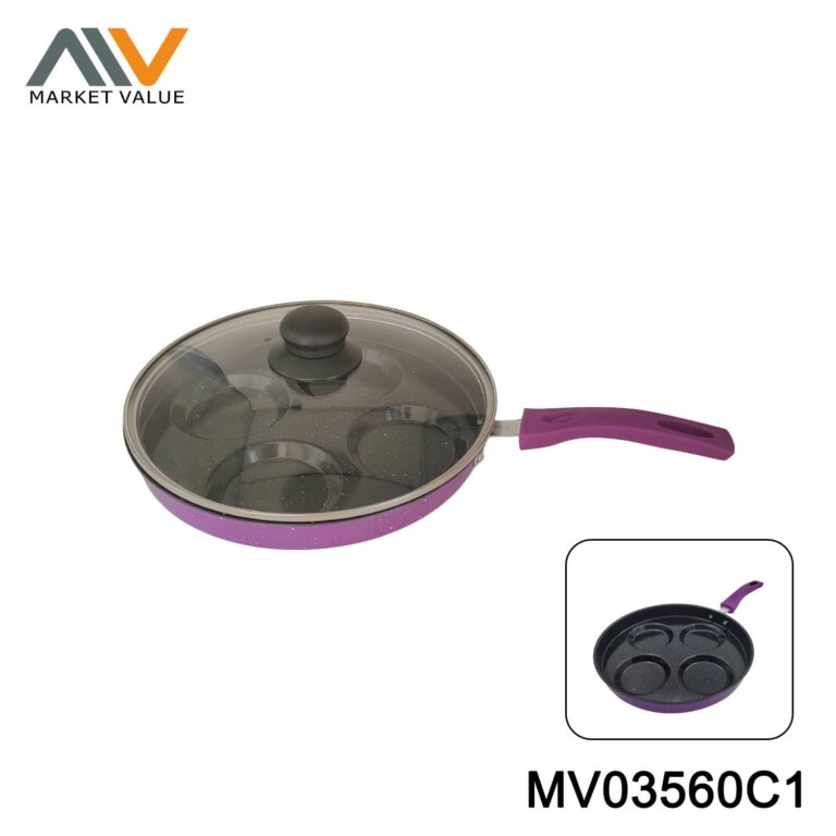 Metal Nonstick Egg Fry Pan w glass Lid Wheel card