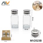 2PCS Glass Spice Shaker Set Salt and Pepper Seasoning Bottle with Stainless Steel Lid Kitchen Condiment Dispenser