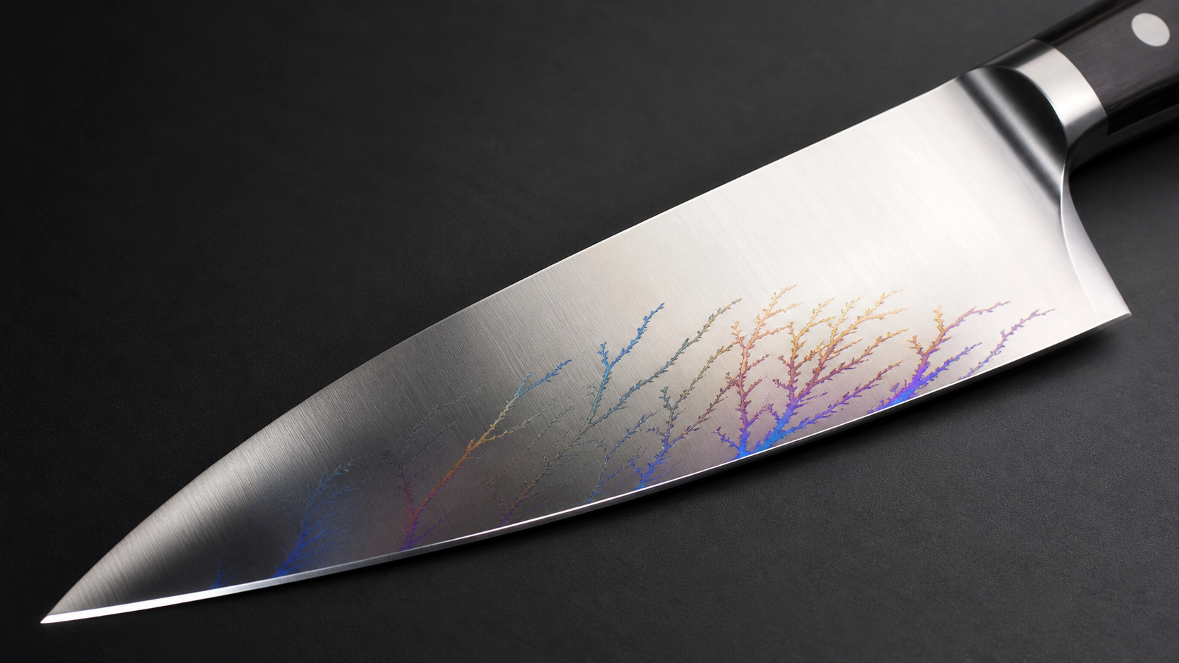 MOPA laser color marked stainless steel knife blade with rainbow surface marking | MOPA 激光彩色打标不锈钢刀面