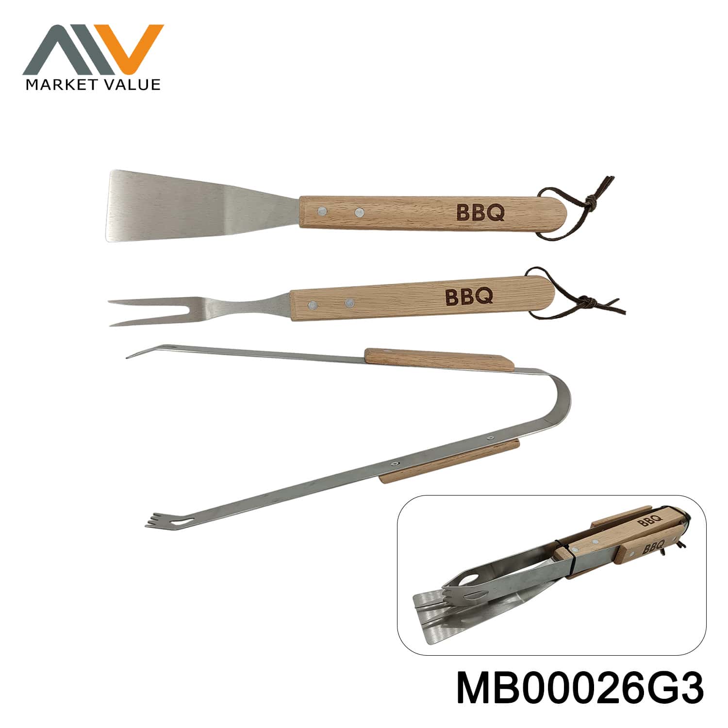 3PCS WOODEN BBQ SETS WHEEL CARD