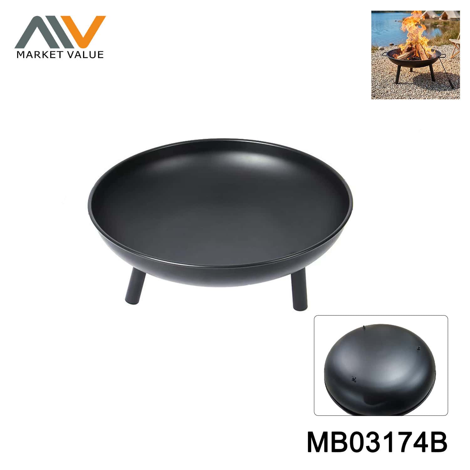 DIA.75CM Metal Fire Bowl w feet in Brown Box