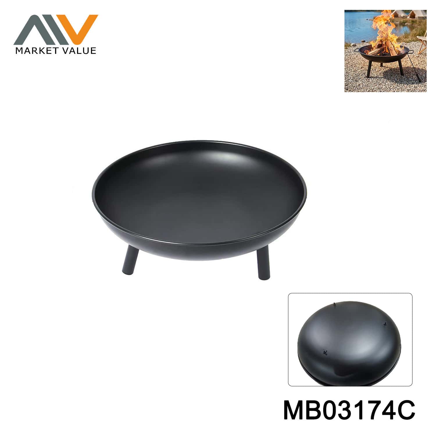 DIA. 55CM Metal Fire Bowl w feet in Brown Box