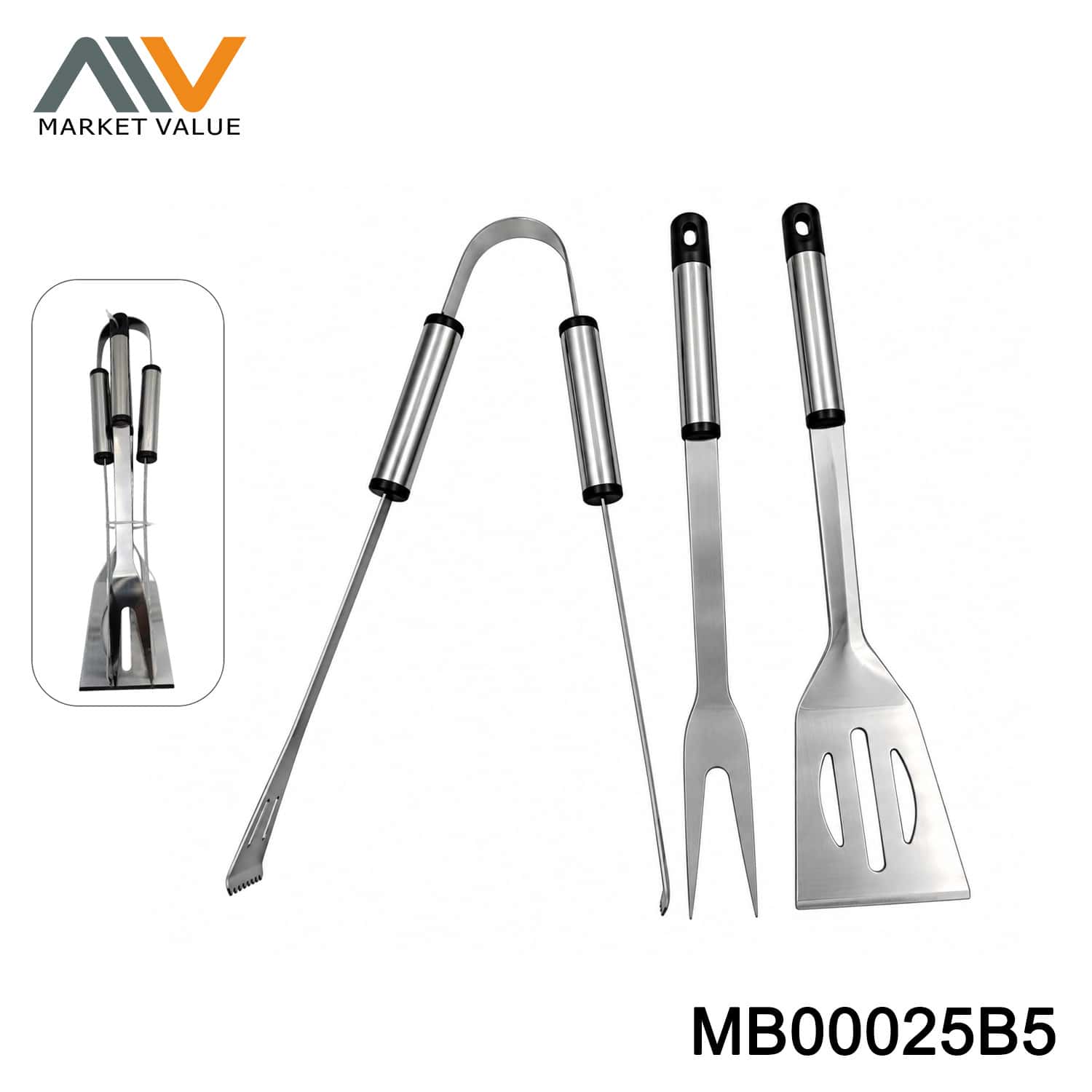 3PCS S/S BBQ TOOLS TIE CARD