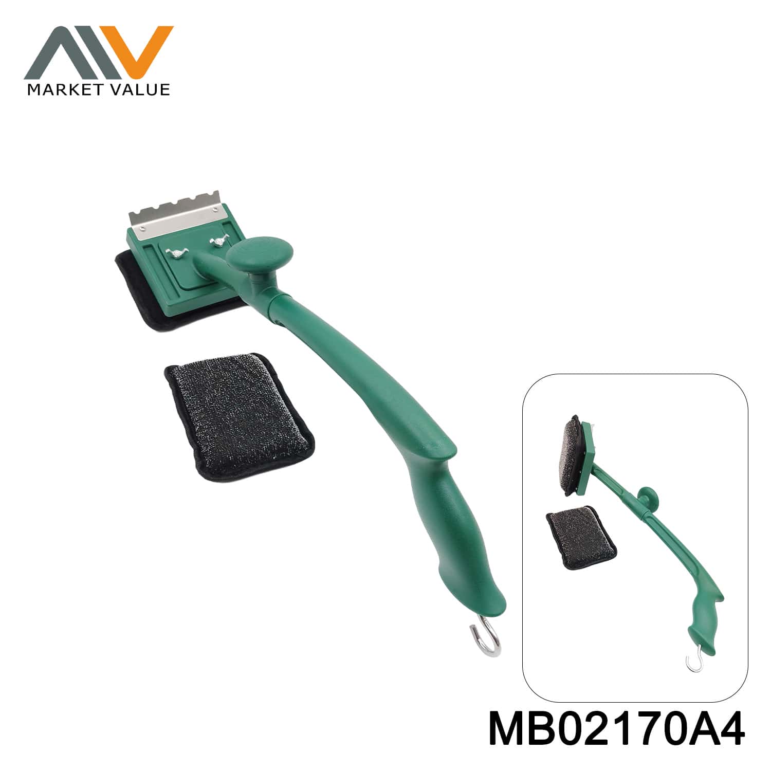 MB02170A4 Bristle-Free BBQ Grill Brush w Replaceable Scouring Pad