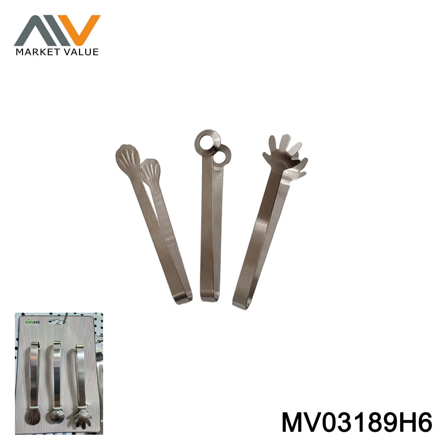 MV03189H6 3Pk SS Mini Bread & Ice Tongs, T/C